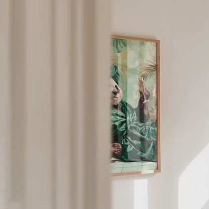 Funny Panda in Robe Print: Green Maximalist & Jungle Safari Home Decor