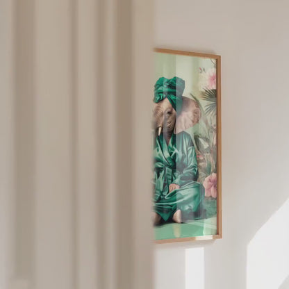 Funny Elephant in Robe Print: Green Maximalist & Jungle Safari Home Decor