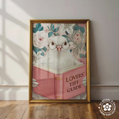 Funny Dove Reading Book Art – Quirky Bird Lover Wall Decor