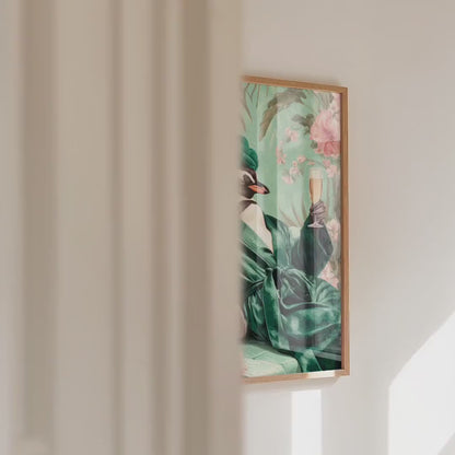 Funny Penguin in Robe Print: Green Maximalist & Jungle Safari Home Decor