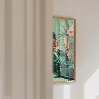 Funny Tiger in Robe Print: Green Maximalist & Jungle Safari Home Decor