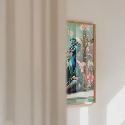 Funny Peacock in Robe Print: Green Maximalist & Jungle Safari Home Decor