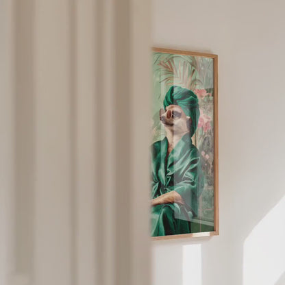 Funny Meerkat in Robe Print: Green Maximalist & Jungle Safari Home Decor