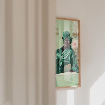 Funny Panther in Robe Print: Green Maximalist & Jungle Safari Home Decor