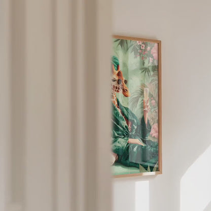 Funny Giraffe in Robe Print: Green Maximalist & Jungle Safari Home Decor