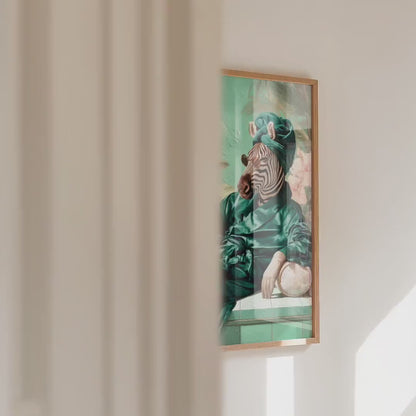 Funny Zebra in Robe Print: Green Maximalist & Jungle Safari Home Decor
