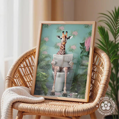 Funny Giraffe Bathroom Print Set – 3-Piece Tropical Wall Art
