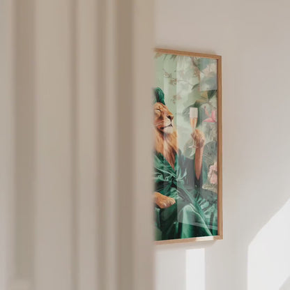 Funny Lion in Robe Print: Green Maximalist & Jungle Safari Home Decor