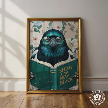 Funny Magpie Reading Book Art – Quirky Bird Lover Wall Decor